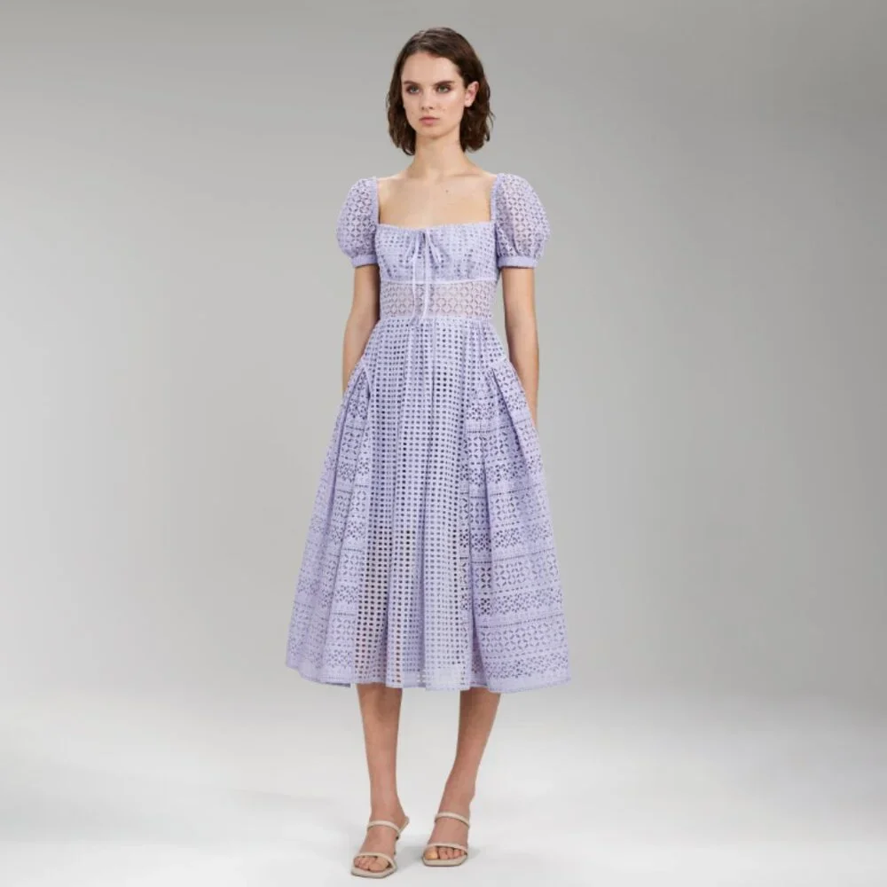 Self-Portrait Lilac Cotton Broderie Anglaise Midi Dress - Picture 10 of 16